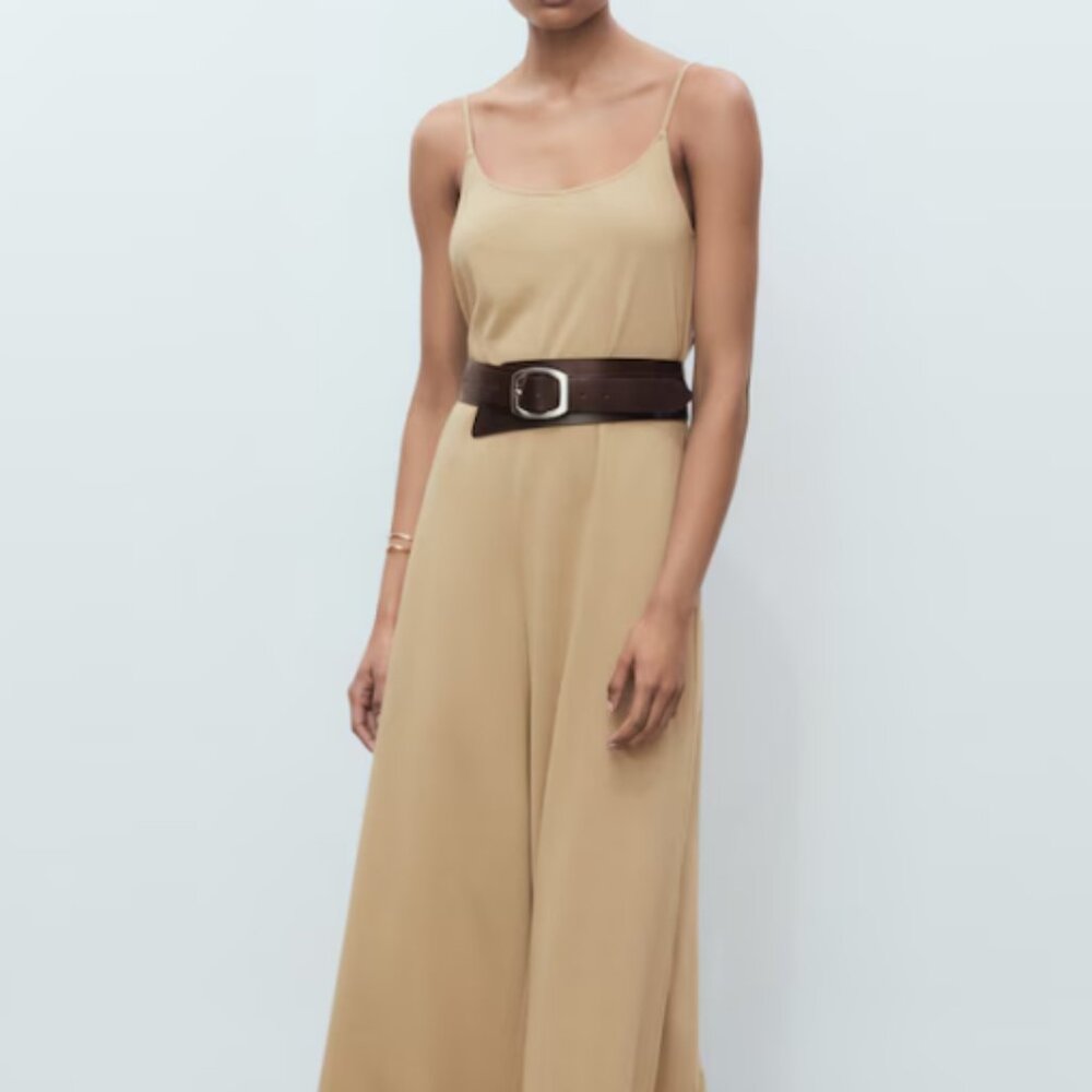 Mango Shift Long Pull-On Style Linen Blend Jumpsuit Size Large